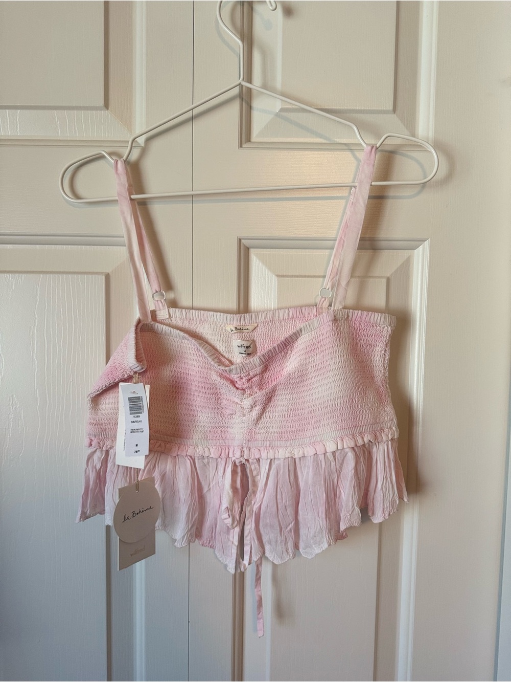 Wilfred Dareau Light Pink Smocked Ruffled Crop Top